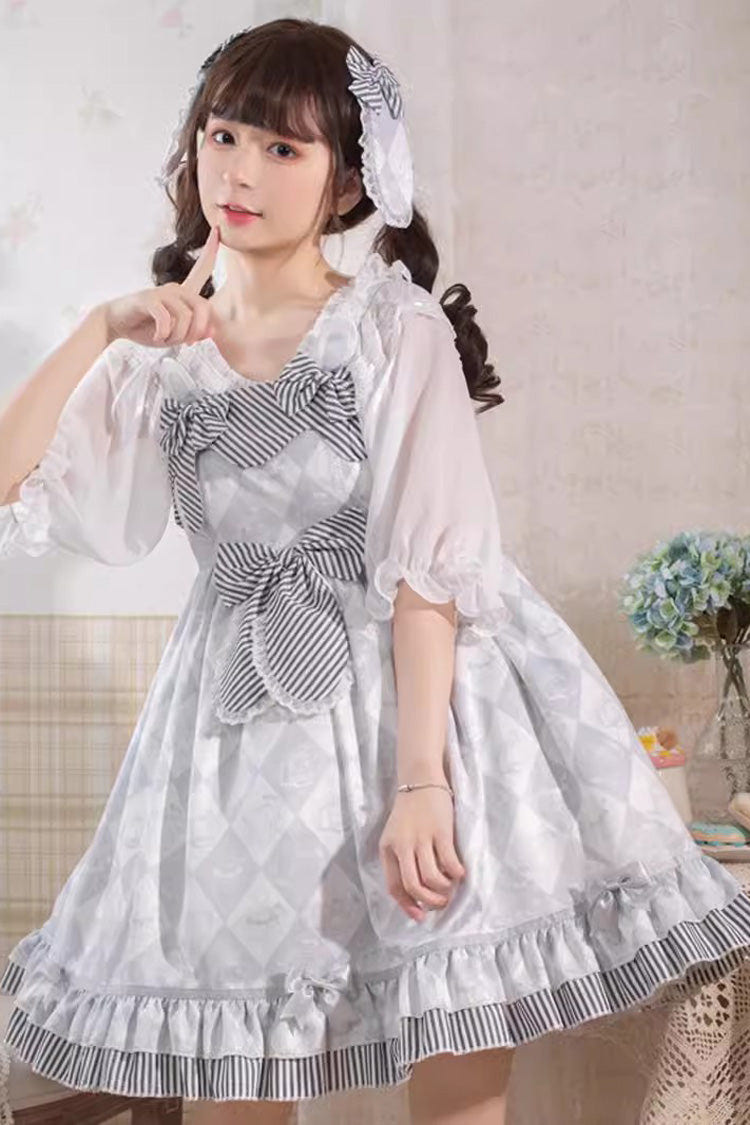 Grey Alice Bunny Ruffle Bowknot Sweet Princess Lolita Jsk Dress - Product - 4