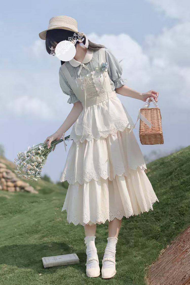 Ivory Sleeveless Triple-Layered Ruffle Lace-Up Sweet Elegant Lolita Jsk Dress - Product - 2