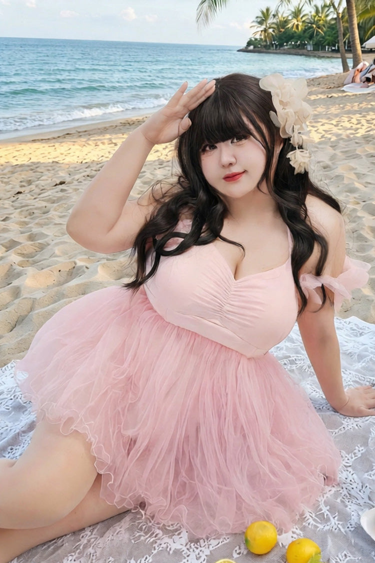 Pink Sleeveless Bow Lace Sweet Lolita Two-piece Swimsuit - Product - 2