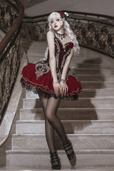 Black/Red [Blood Clan Feast] Ruffle Embroidery Lace Gothic Lolita Jsk Dress Set - Product - 5