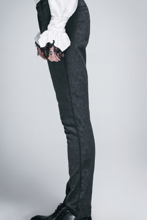Black Side Braided Strap Gothic Jacquard Trousers - Product - 4