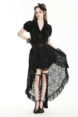 Black Women's Gothic Princess High Waisted Lace Lace-Up Buckled High/Low Tail Hem Maxi Skirt - Product - 5