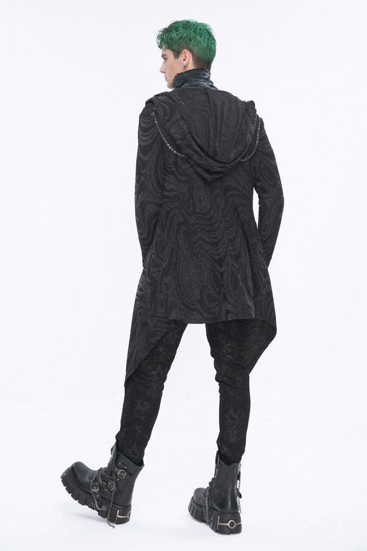 Black Lrregular Back Multi Chain Long Men's Gothic Coat With Hood - Product - 6