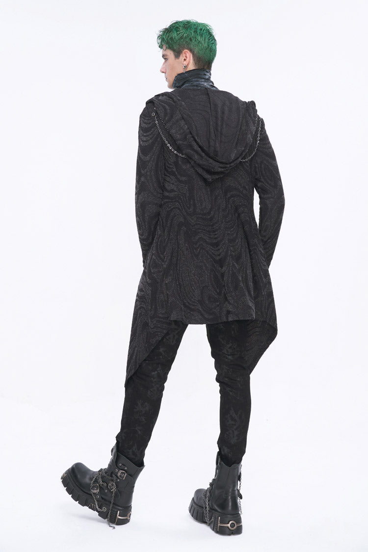 Black Lrregular Back Multi Chain Long Men's Gothic Coat With Hood - Product - 6