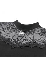 Black Short Sleeves Cut-Out Spider Cobweb Sheer Mesh Women's Gothic Top - Product - 13
