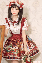 Red [Rabbit and Bear Feast] Print Ruffle Bowknot Sweet Lolita Skirt - Product - 2