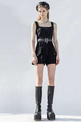 Black Square Collar Belt Rectangle Buckle Women's Punk Vest - Product - 4