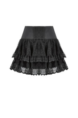 Black Wide-Waistband Eyelet Strap Double-Layered Lace Women's Punk Skirt - Product - 14