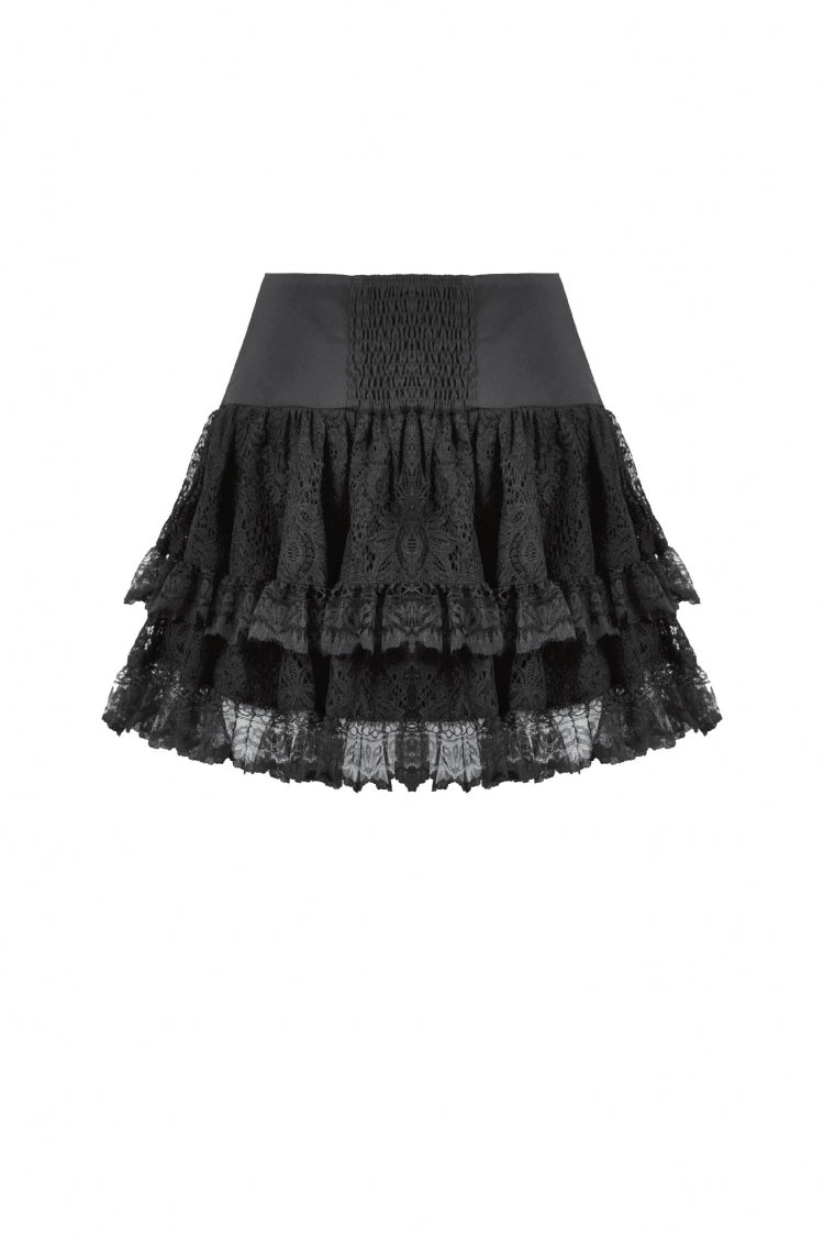 Black Wide-Waistband Eyelet Strap Double-Layered Lace Women's Punk Skirt - Product - 14