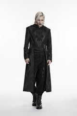 Black Long Sleeves Jacquard Embroidered Spliced Lace Hooded Color-Blocked Men's Punk Cool Coat - Black - 1