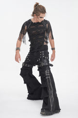 Black Faux Leather Splice Men's Punk Flared Pants - Product - 6
