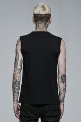 Black Sleeveless Stitching Mesh Buckle Men's Steampunk Vest - Product - 3