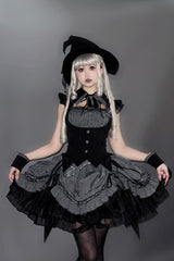 Grey [Potions] Sleeveless Triple-Layered Ruffle Bowknot Lace Gothic Lolita Dress 2 Colors - Product - 2