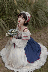 Blue/White Long Sleeves Cardigan Bowknot Sweet Lolita Dress - Product - 5