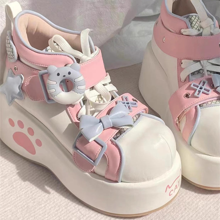 Sweet Bear Paw Print Bowknot Lolita Ankle Boots 2 Colors - Product - 4