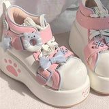 Sweet Bear Paw Print Bowknot Lolita Ankle Boots 2 Colors - Product - 4