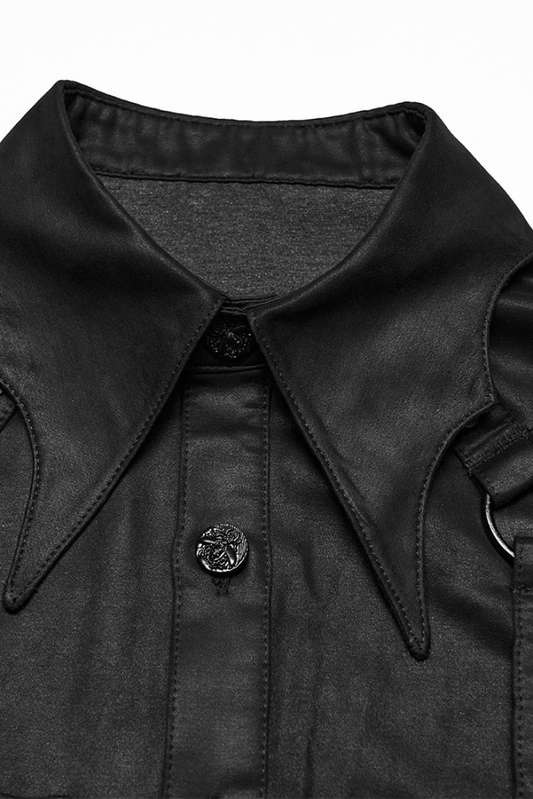 Black Bat Collar Long Sleeves Irregular Men's Punk Blouse - Product - 5