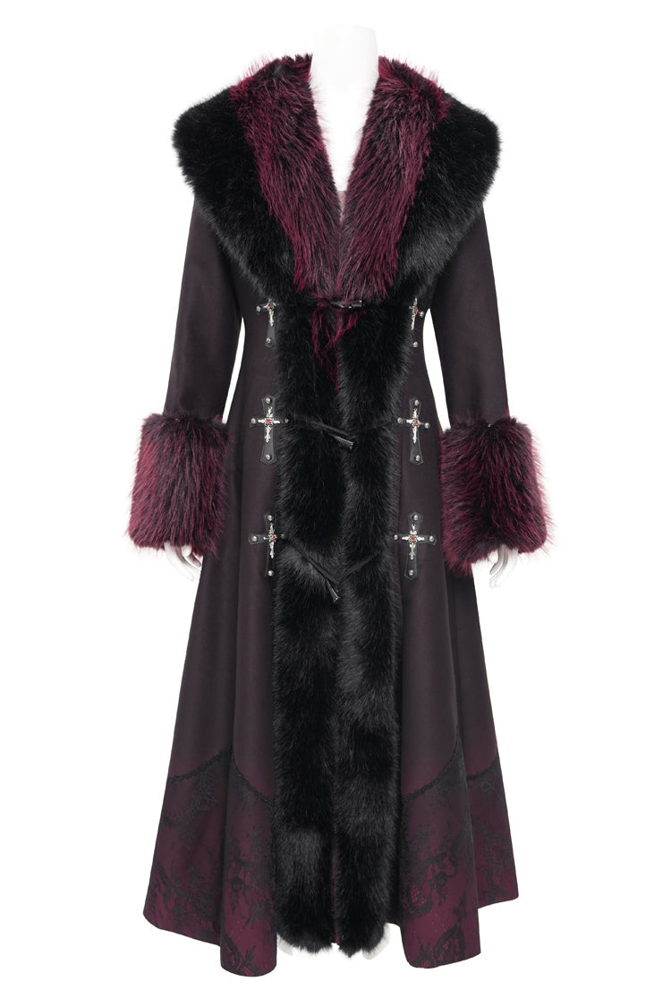 Black/Red Cross Long Sleeves Lace Women's Gothic Long Coat - Product - 3
