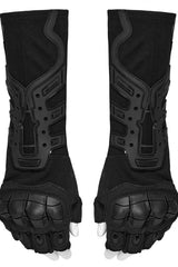 Black Men's Punk Cool Rubber Patched Half-finger Gloves - Product - 3