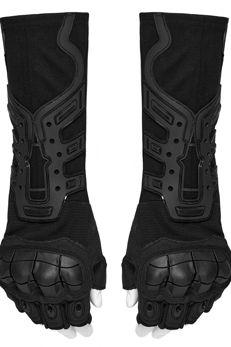Black Men's Punk Cool Rubber Patched Half-finger Gloves - Product - 3