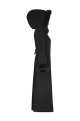 Black Hooded Print Womens Single-Breasted Long Maxi Gothic Coat - Product - 6