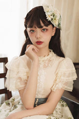 Detachable Pad Short Sleeves Hollow Lace Sweet Lolita Blouse 3 Colors - Product - 7