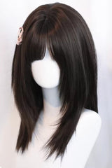 Black Tea Brown Straight Cute Wispy Bangs Daily Sweet Lolita Wig - Product - 4