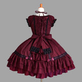 Wine Lace Ruffled Bowknot Sleeveless Gothic Lolita Dress - Product - 2
