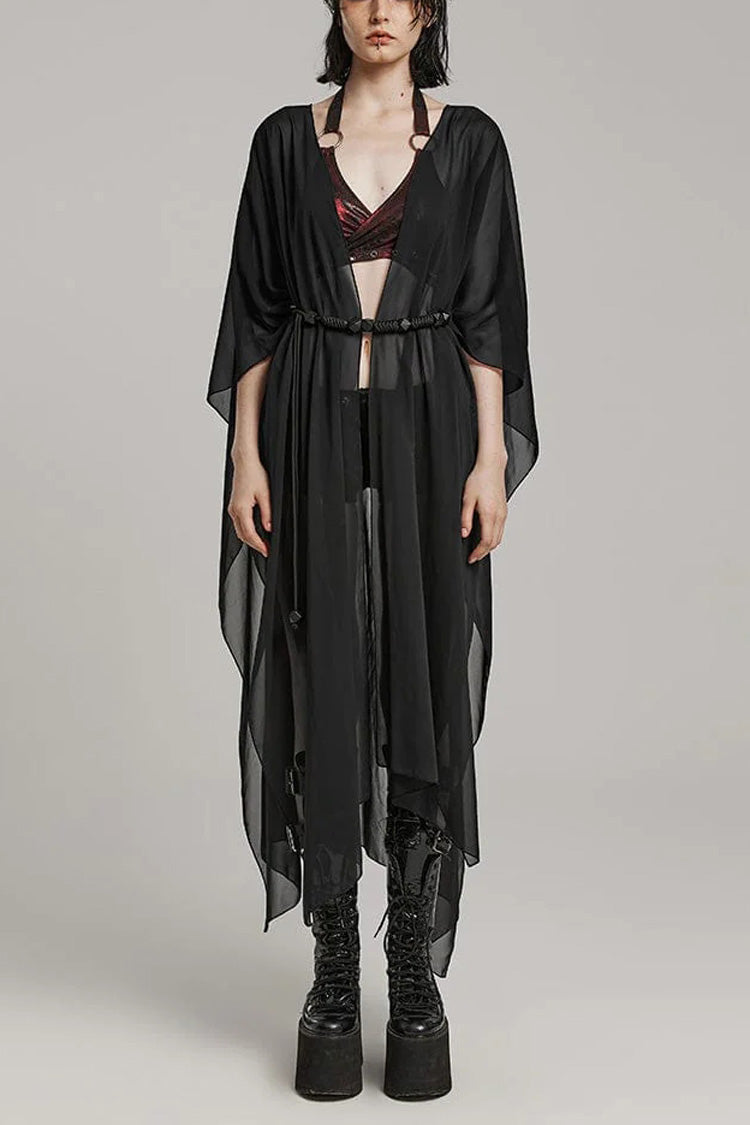Translucent Loose Ruffle Braided Rope Belt Womens Elegant Gothic Shawl 3 Colors - Black - 1