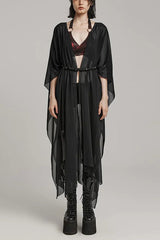 Translucent Loose Ruffle Braided Rope Belt Womens Elegant Gothic Shawl 3 Colors - Black - 1
