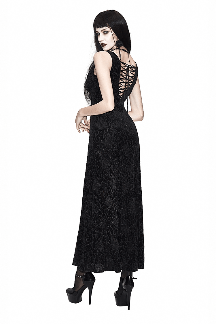 Black And Purple Sexy Gothic Lace Dress / Long Dress With Decorative Roses and Lacing - image 2