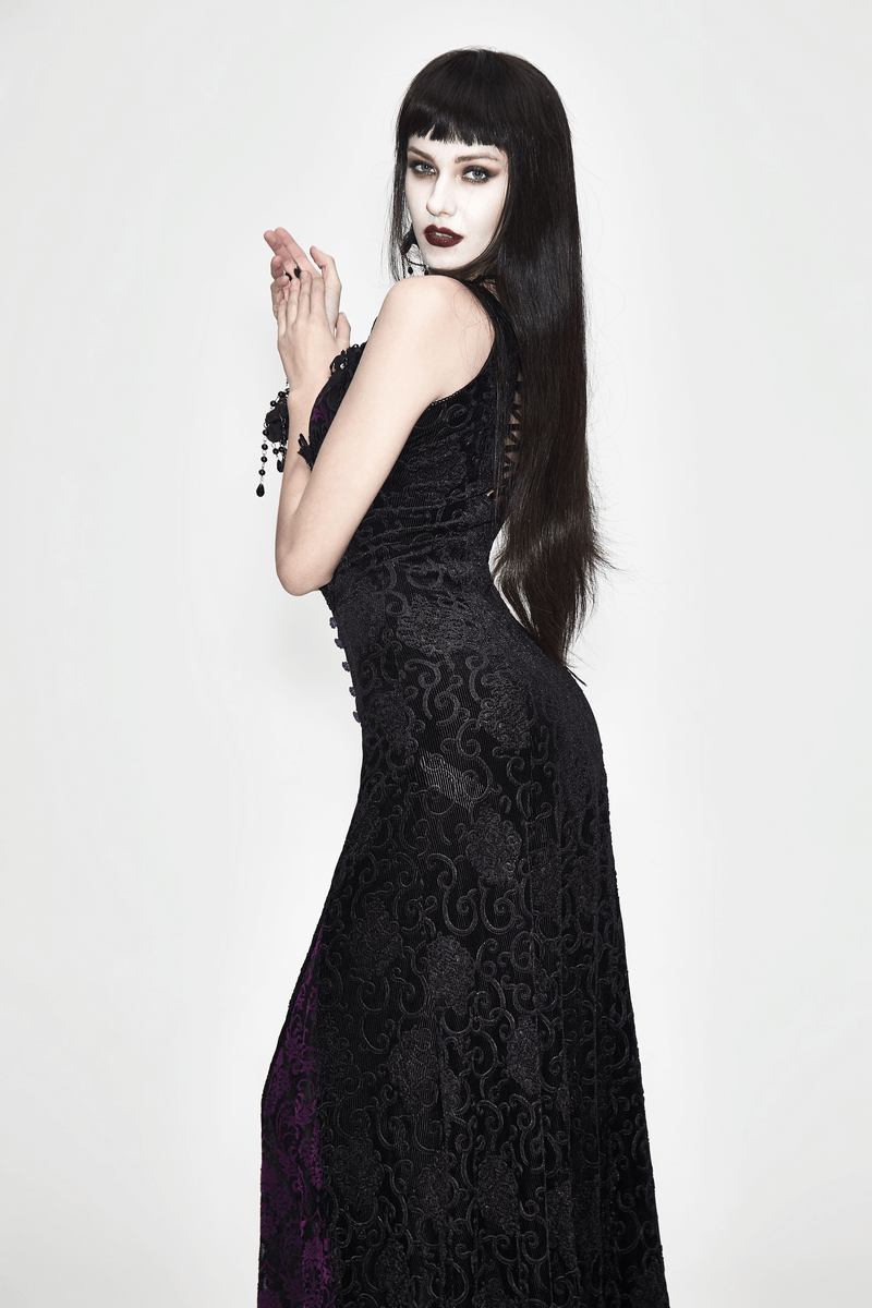 Black And Purple Sexy Gothic Lace Dress / Long Dress With Decorative Roses and Lacing - image 12