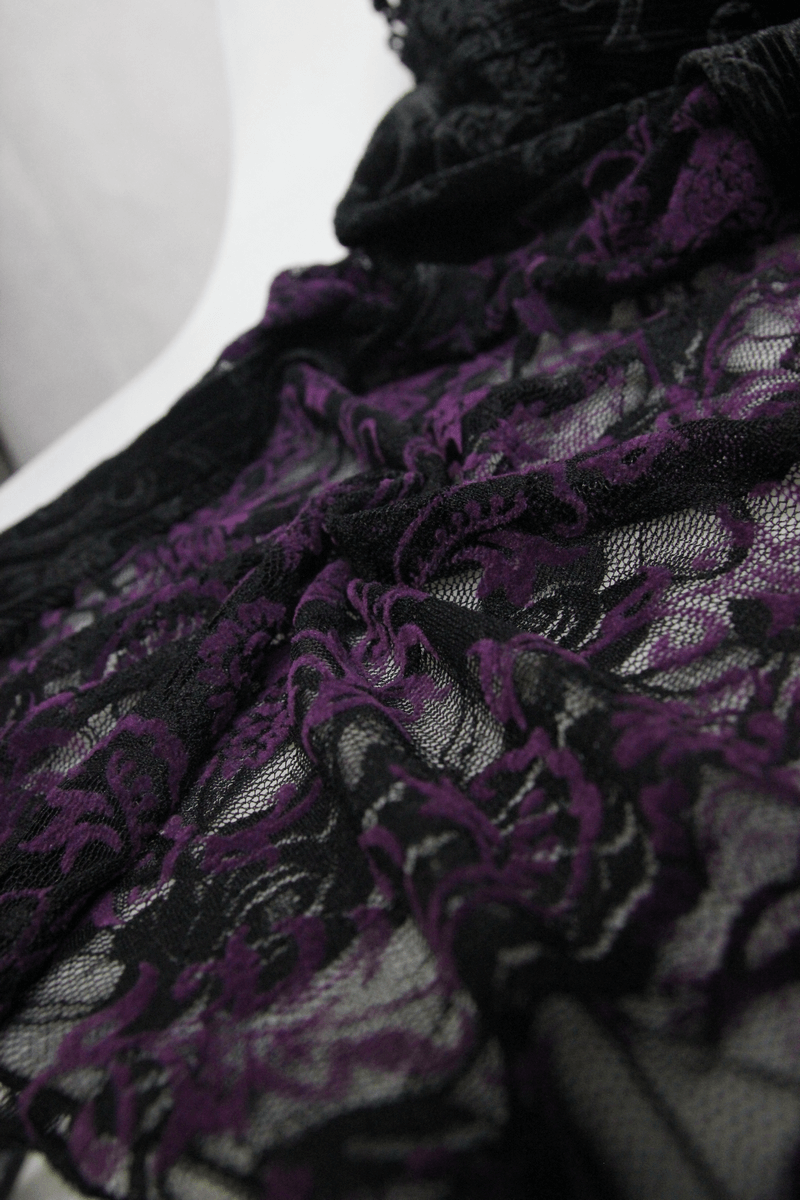 Black And Purple Sexy Gothic Lace Dress / Long Dress With Decorative Roses and Lacing - image 9