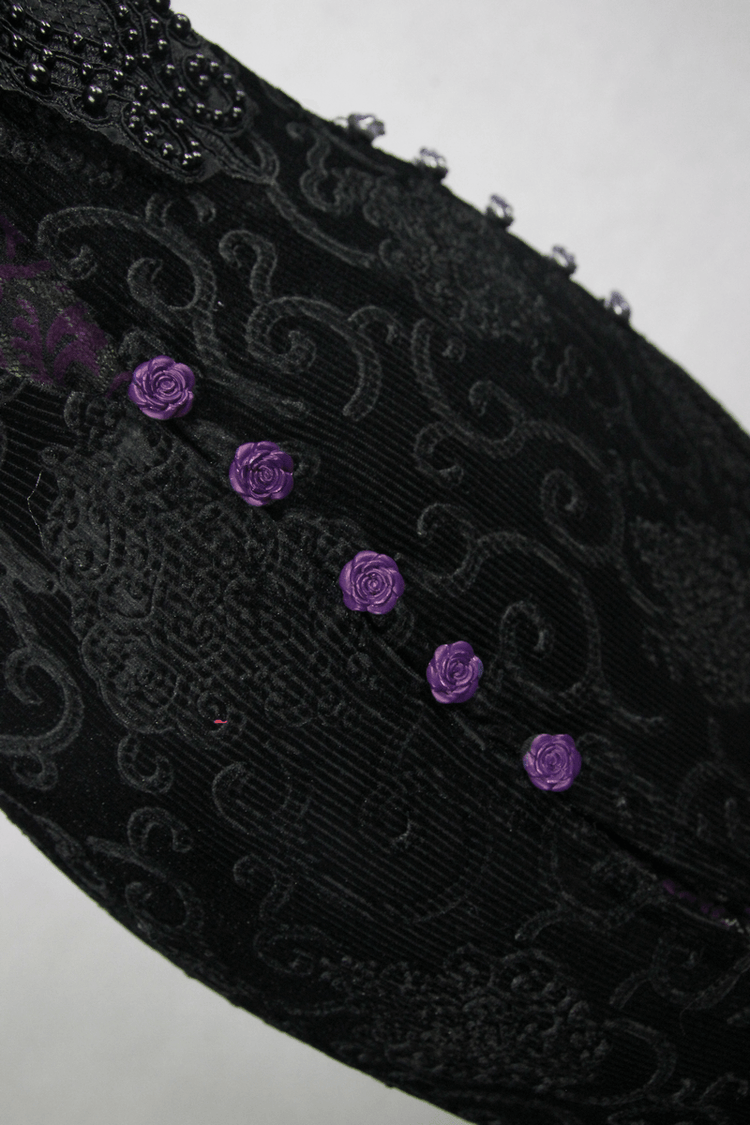 Black And Purple Sexy Gothic Lace Dress / Long Dress With Decorative Roses and Lacing - image 6