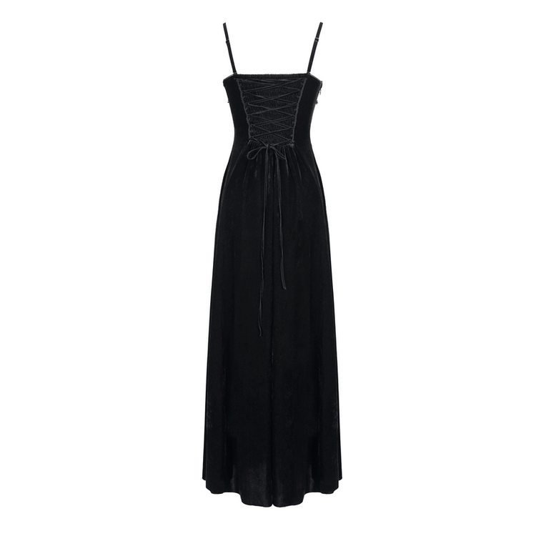 Black And Red Gothic Velvet Long Dress / Women's Lace Dress with Lacing at The Back - image 5