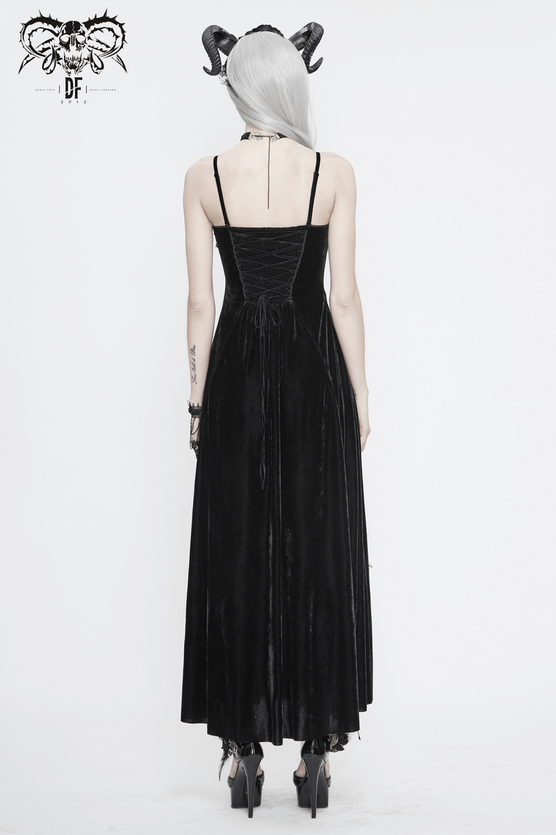 Black And Red Gothic Velvet Long Dress / Women's Lace Dress with Lacing at The Back - image 21
