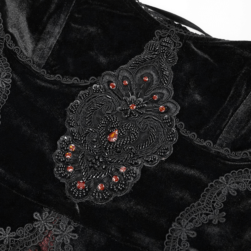 Black And Red Gothic Velvet Long Dress / Women's Lace Dress with Lacing at The Back - image 10