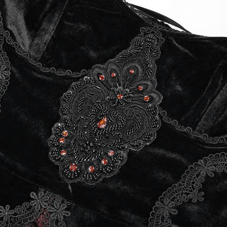 Black And Red Gothic Velvet Long Dress / Women's Lace Dress with Lacing at The Back - image 10
