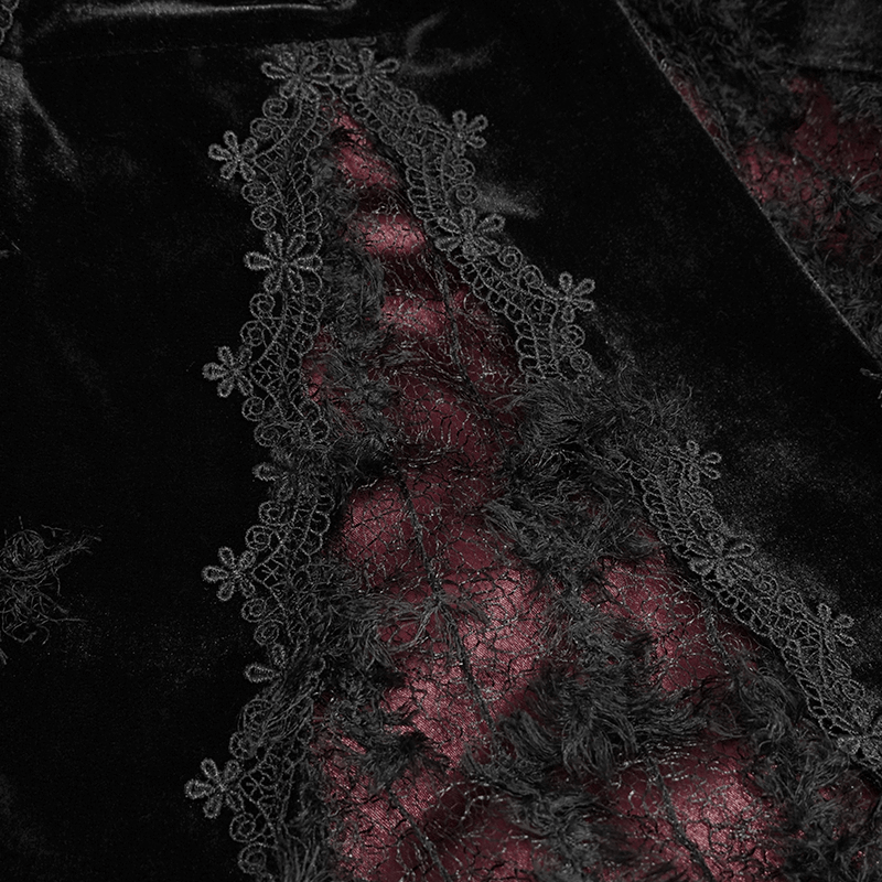 Black And Red Gothic Velvet Long Dress / Women's Lace Dress with Lacing at The Back - image 11