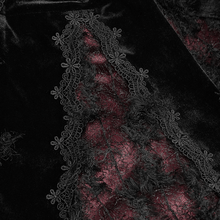 Black And Red Gothic Velvet Long Dress / Women's Lace Dress with Lacing at The Back - image 11