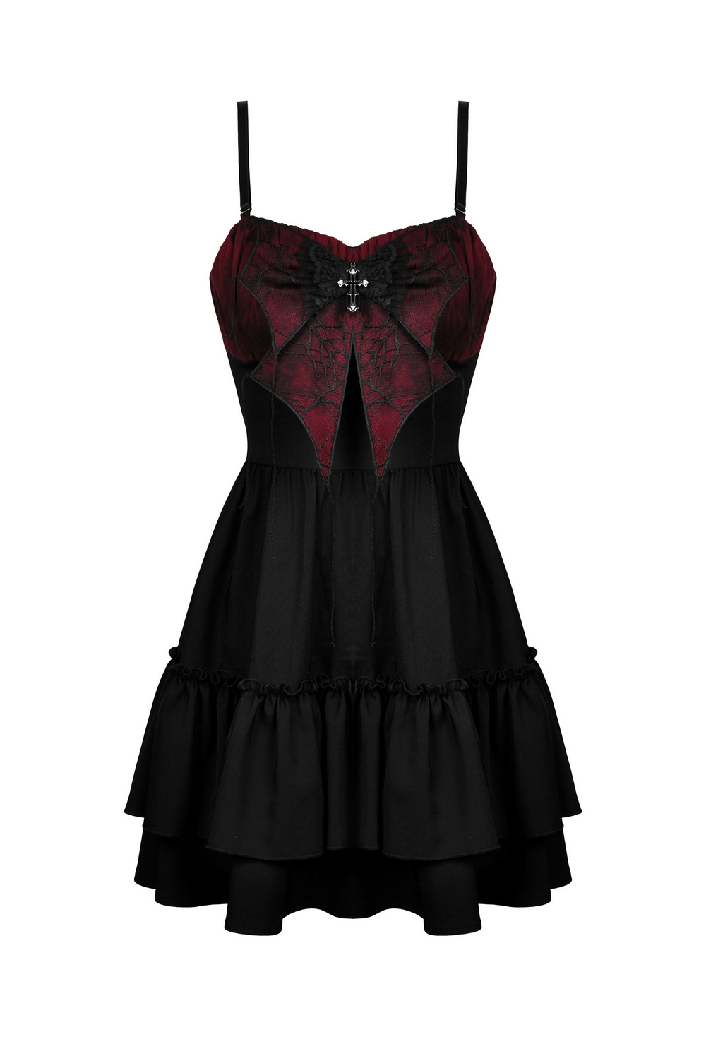 Black And Red Spiderweb Print Gothic Dress with Bow - image 4