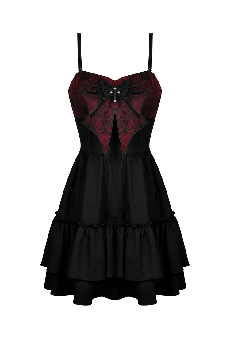 Black And Red Spiderweb Print Gothic Dress with Bow - image 4