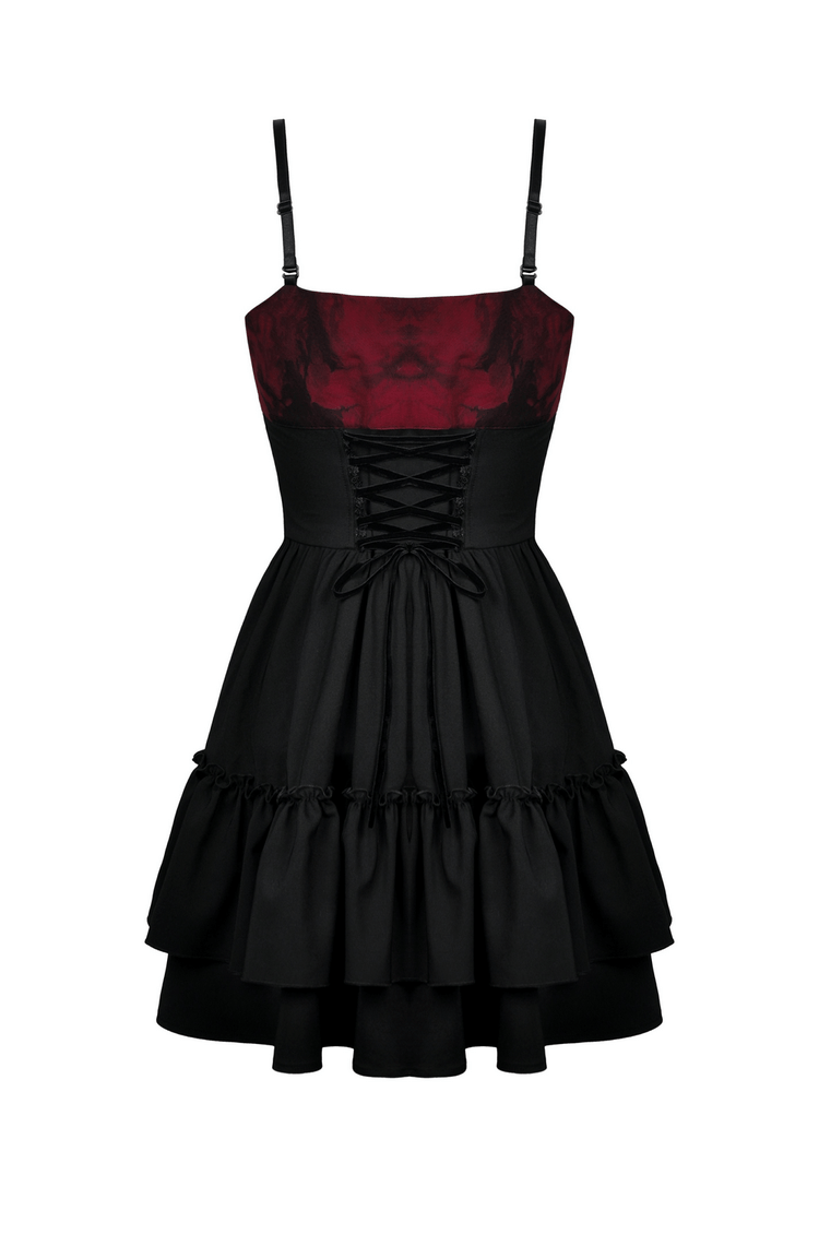Black And Red Spiderweb Print Gothic Dress with Bow - image 5