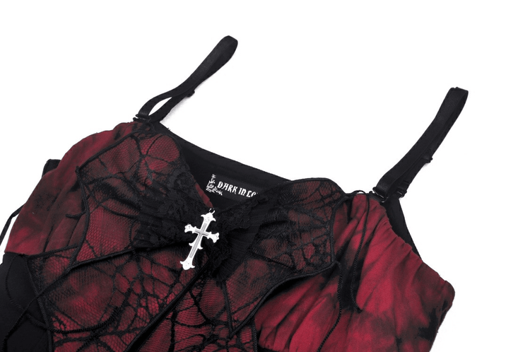Black And Red Spiderweb Print Gothic Dress with Bow - image 6