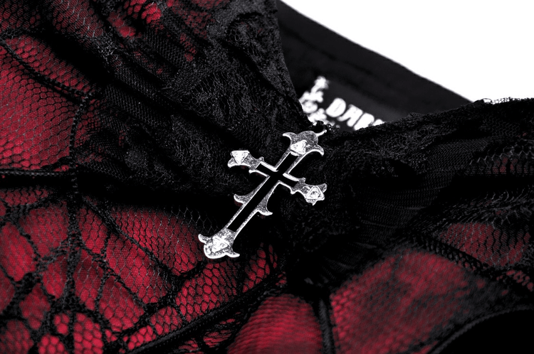 Black And Red Spiderweb Print Gothic Dress with Bow - image 7