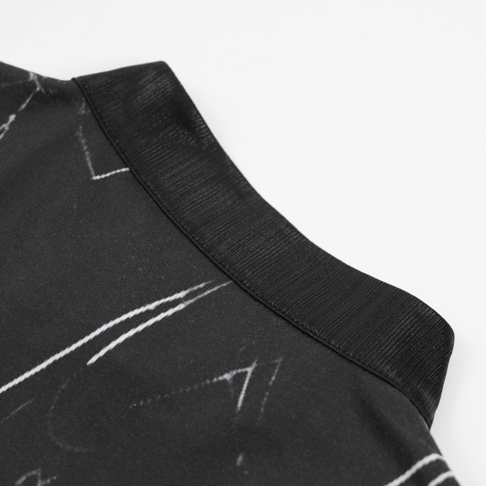 Black and White Gothic Asymmetrical Dress with Buckles - image 10