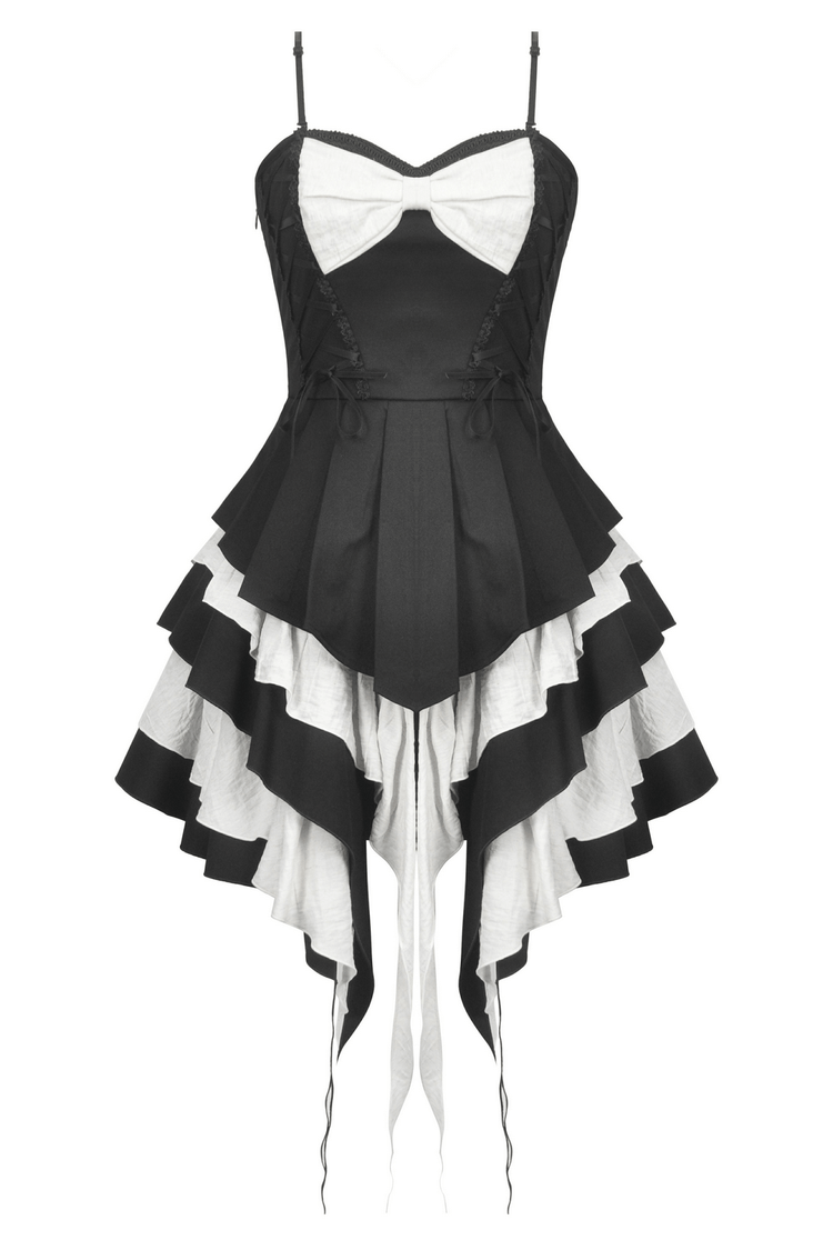 Black and White Ruffled Gothic Dress with Lace and Bow - image 4