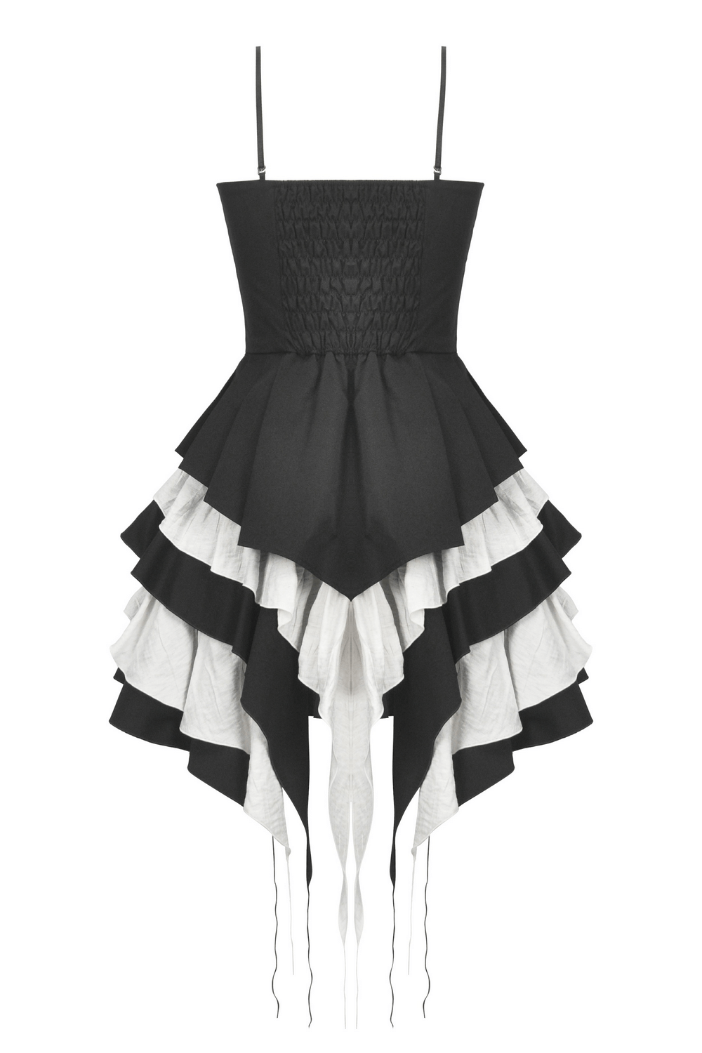 Black and White Ruffled Gothic Dress with Lace and Bow - image 5