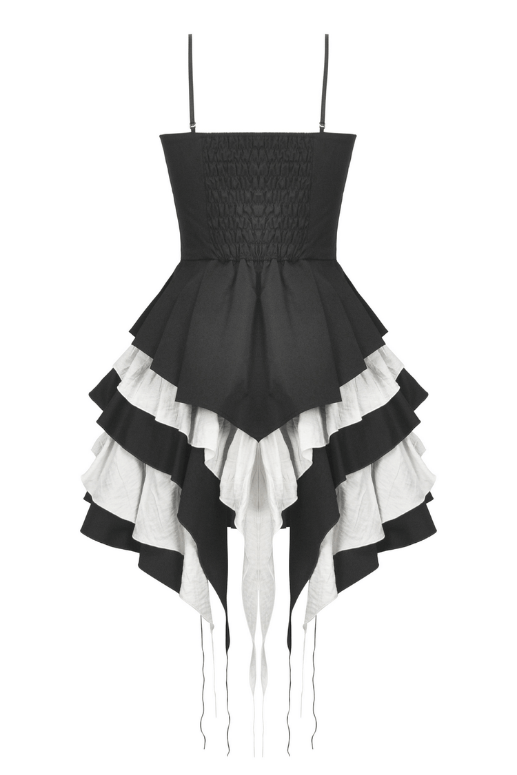 Black and White Ruffled Gothic Dress with Lace and Bow - image 5