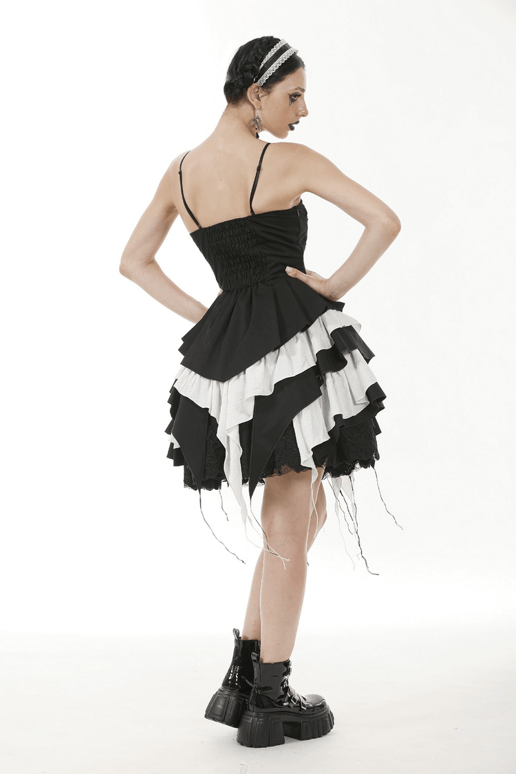 Black and White Ruffled Gothic Dress with Lace and Bow - image 16
